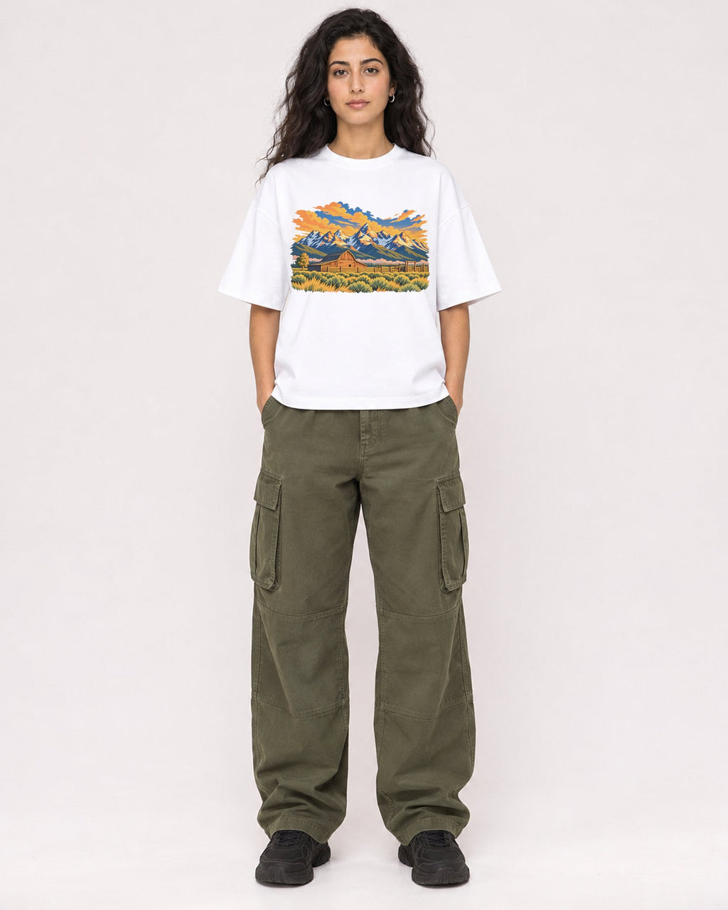 Mockup Boxy Heavyweight Tee White female full-body 07