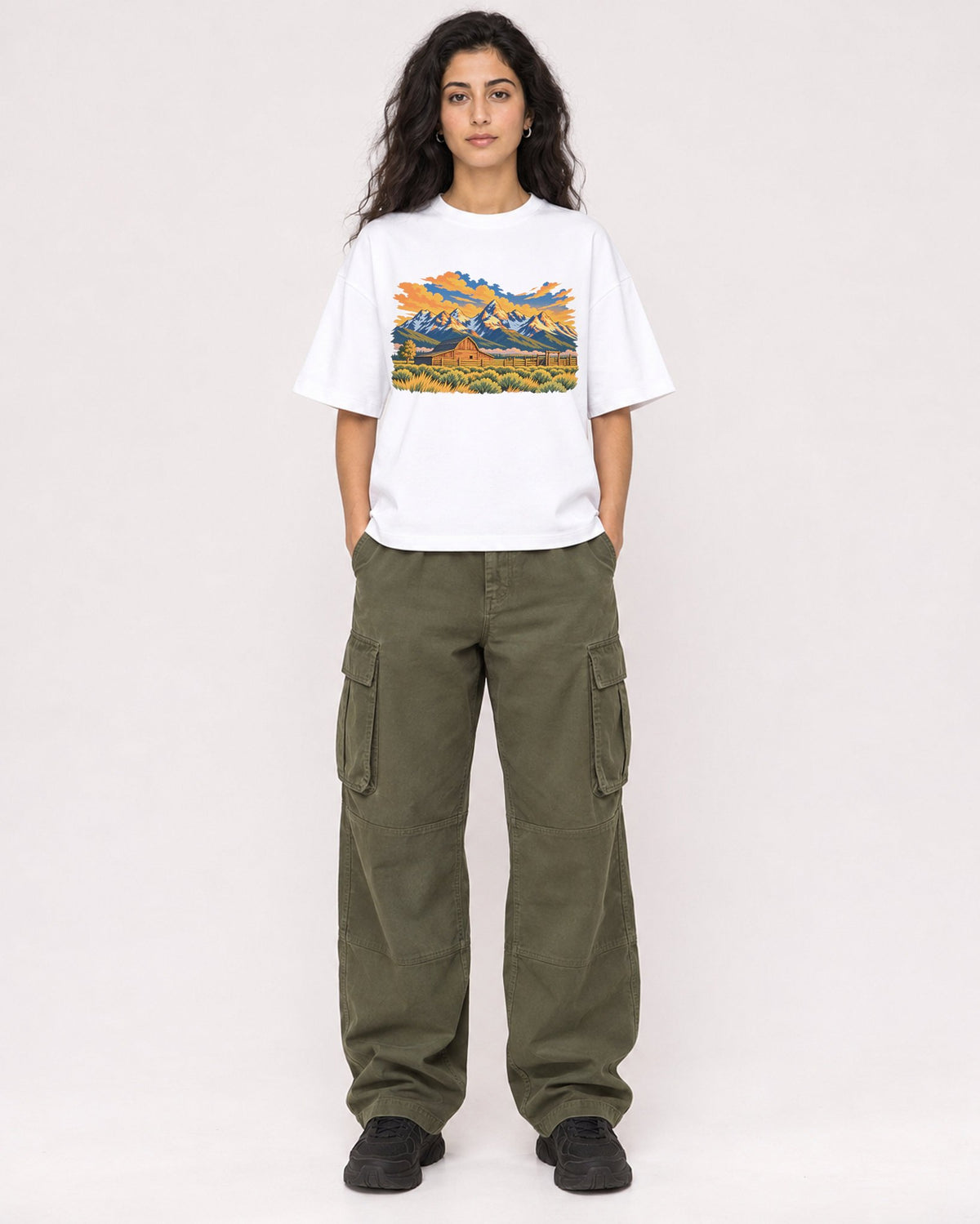 Mockup Boxy Heavyweight Tee White female full-body 07