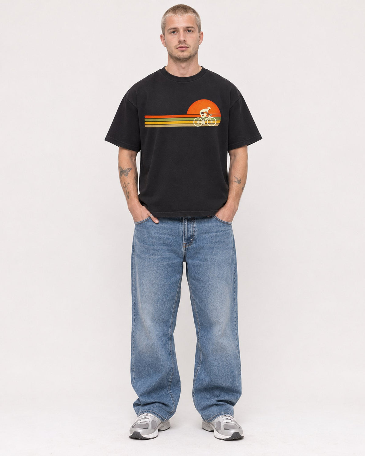 Mockup Boxy Heavyweight Tee Black male full-body 18