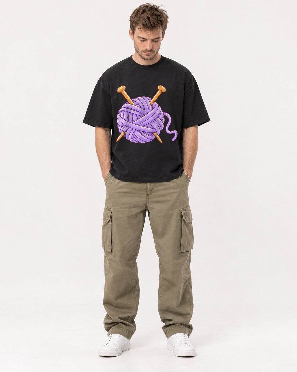 Mockup Boxy Heavyweight Tee Black male full-body 08