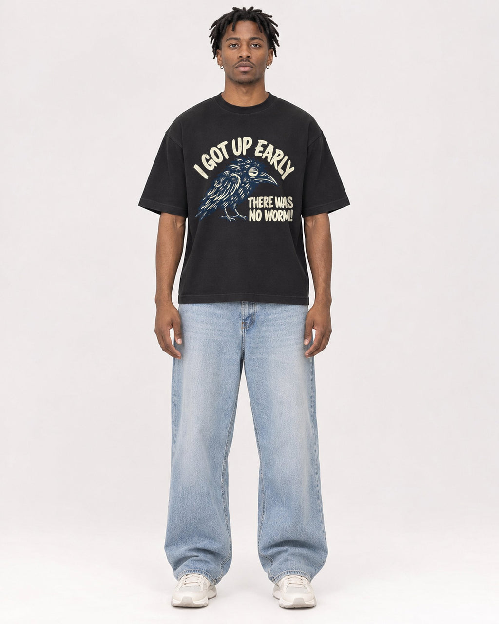 Mockup Boxy Heavyweight Tee Black male full-body 05
