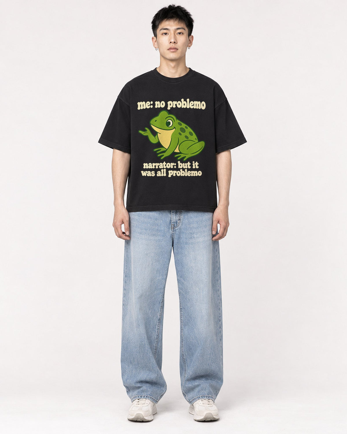 Mockup Boxy Heavyweight Tee Black male full-body 21