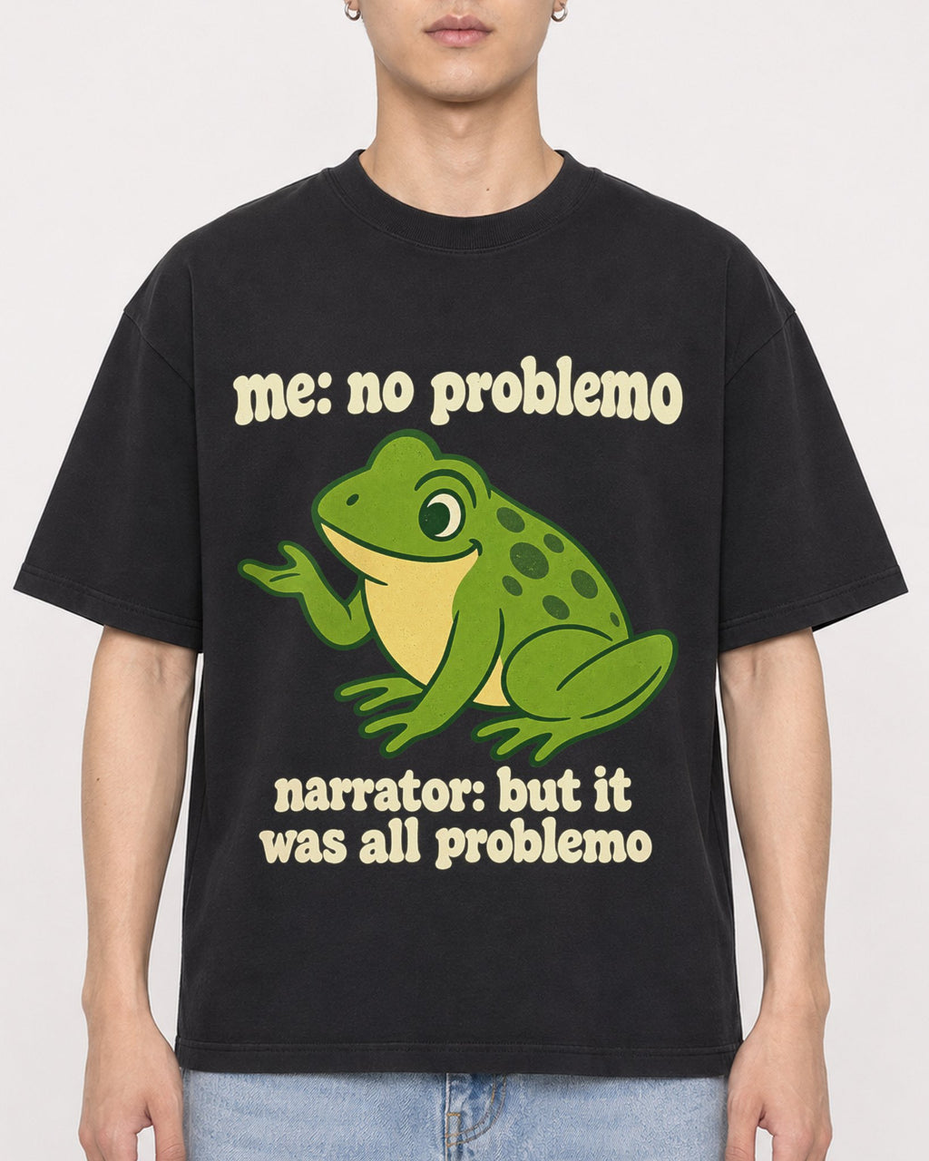 Mockup Boxy Heavyweight Tee Black male close-up 21