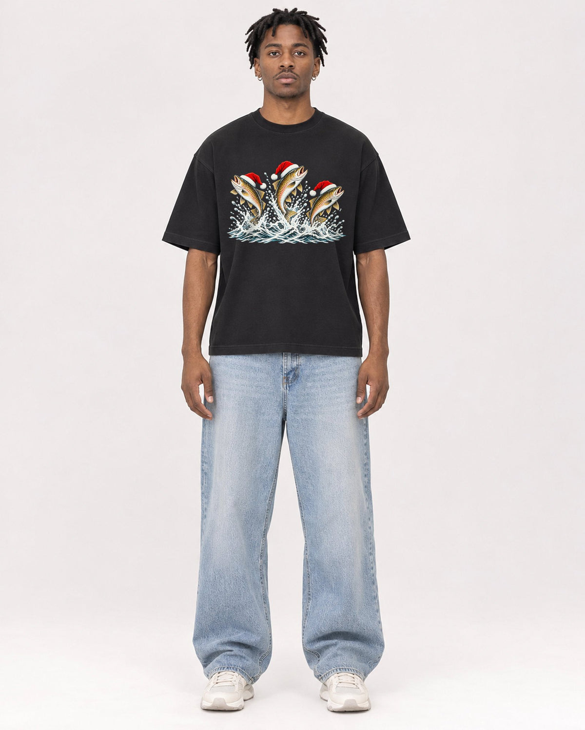 Mockup Boxy Heavyweight Tee Black male full-body 05