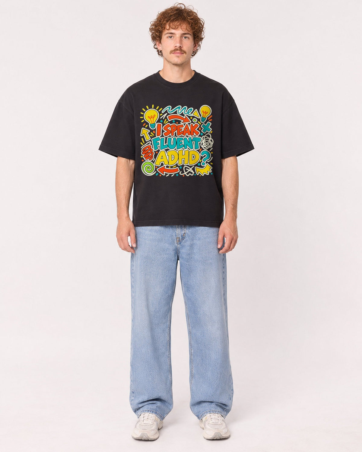 Mockup Boxy Heavyweight Tee Black male full-body 09