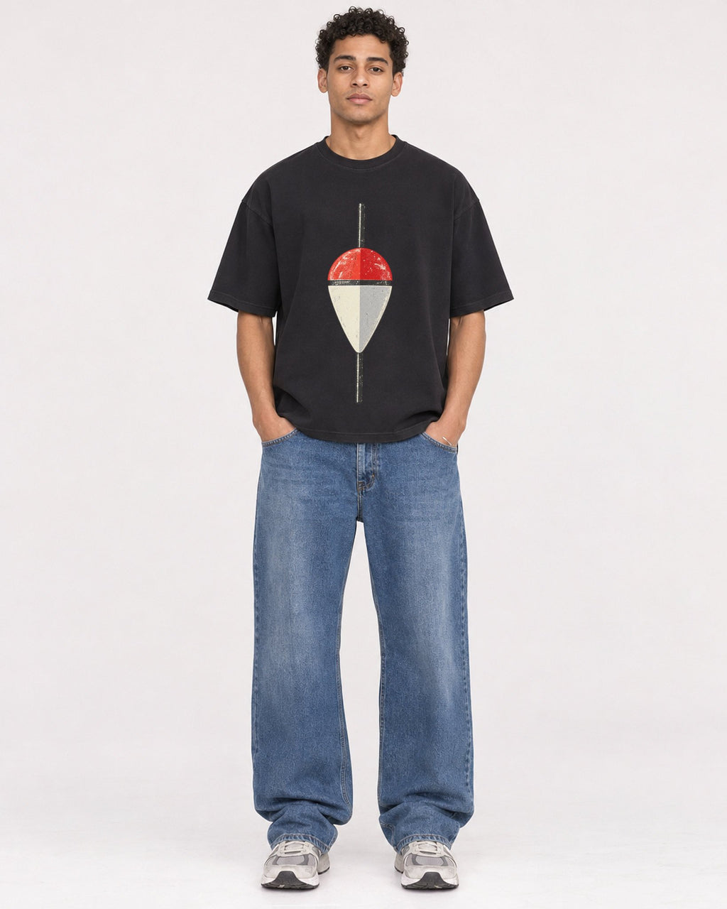 Mockup Boxy Heavyweight Tee Black male full-body 10
