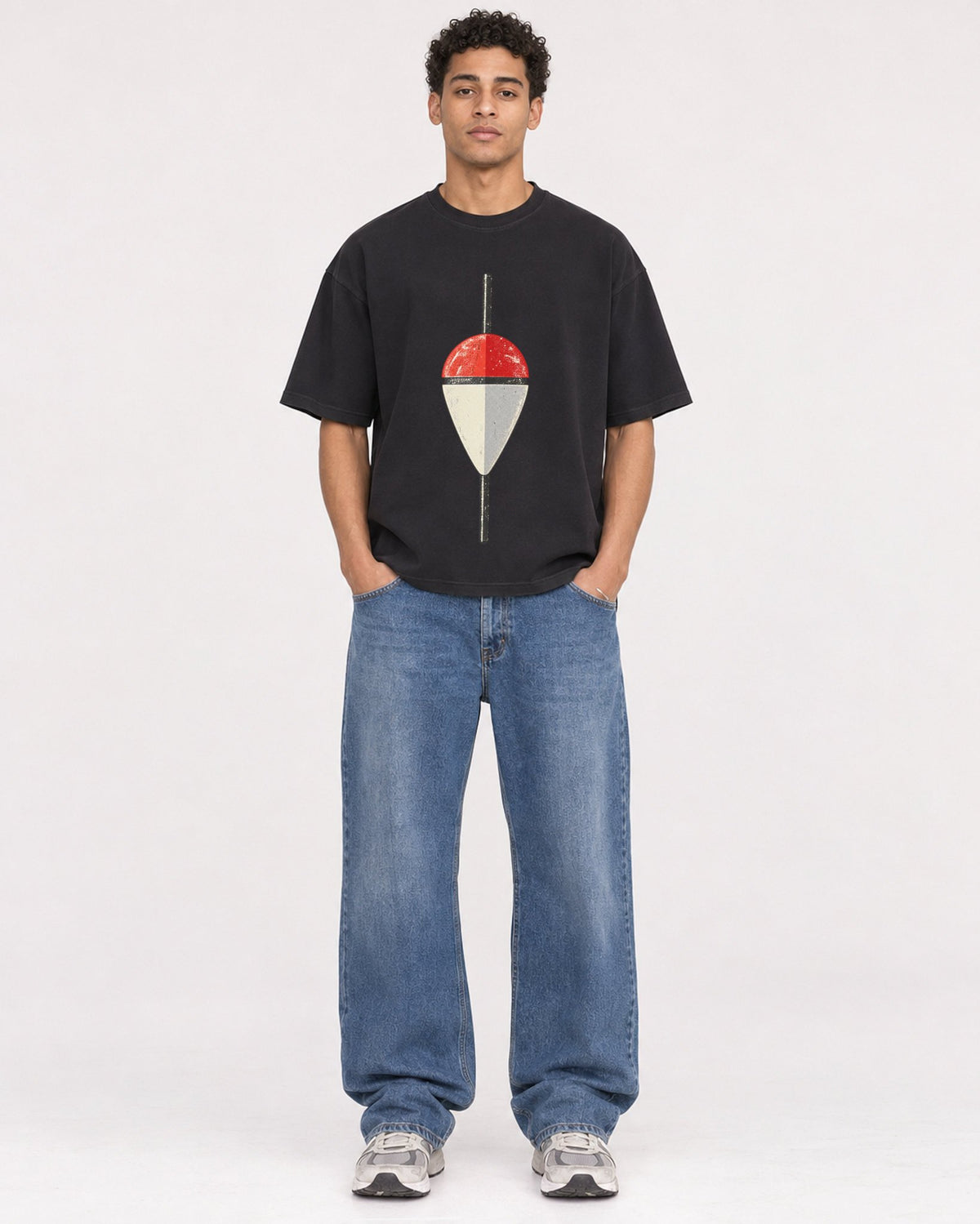 Mockup Boxy Heavyweight Tee Black male full-body 10