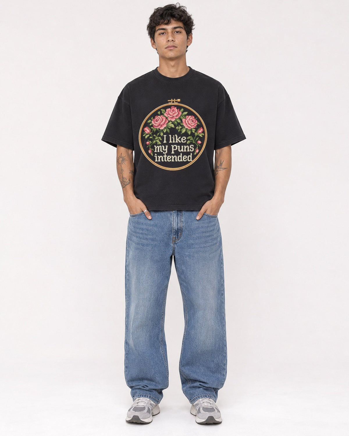 Mockup Boxy Heavyweight Tee Black male full-body 06