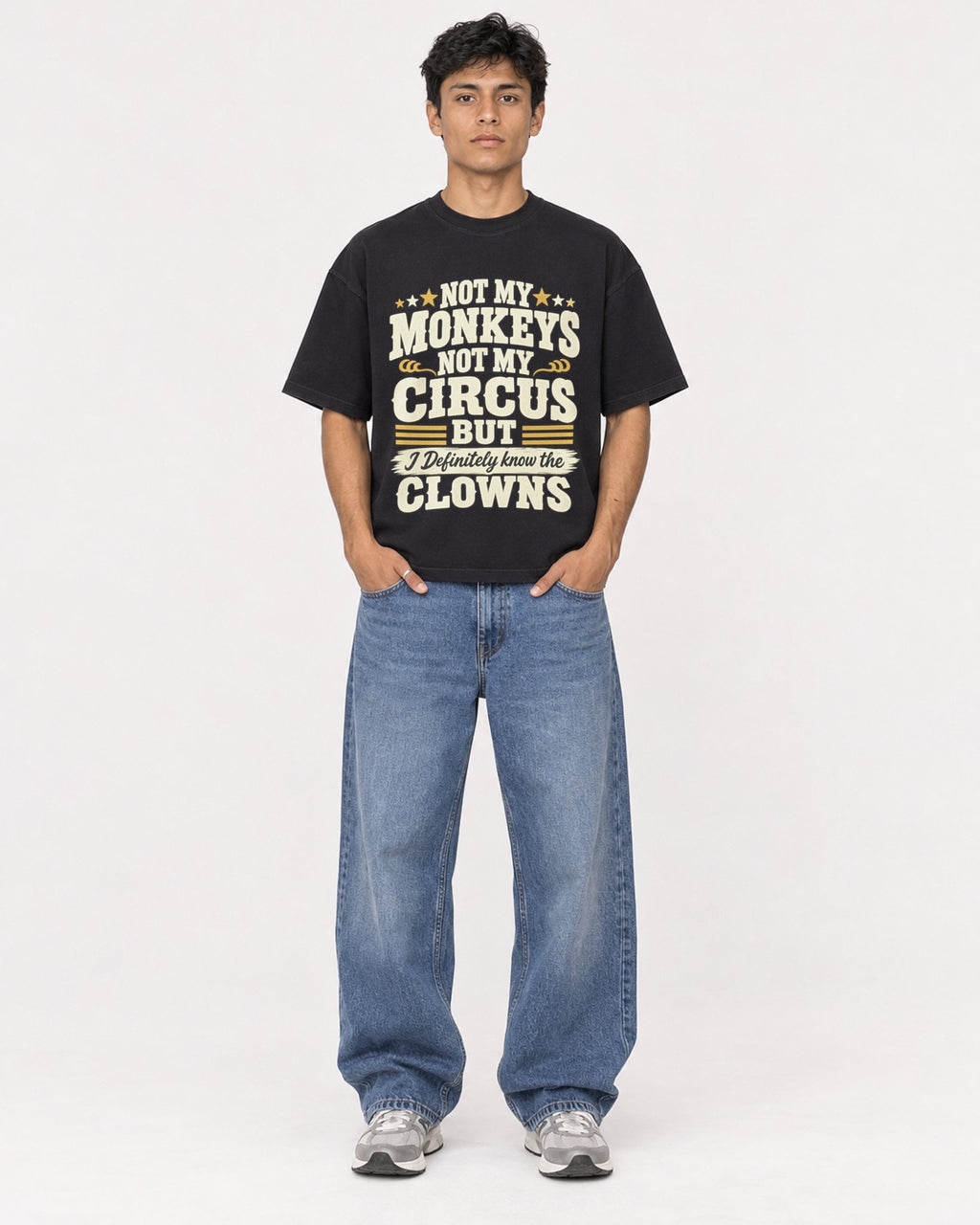 Mockup Boxy Heavyweight Tee Black male full-body 46