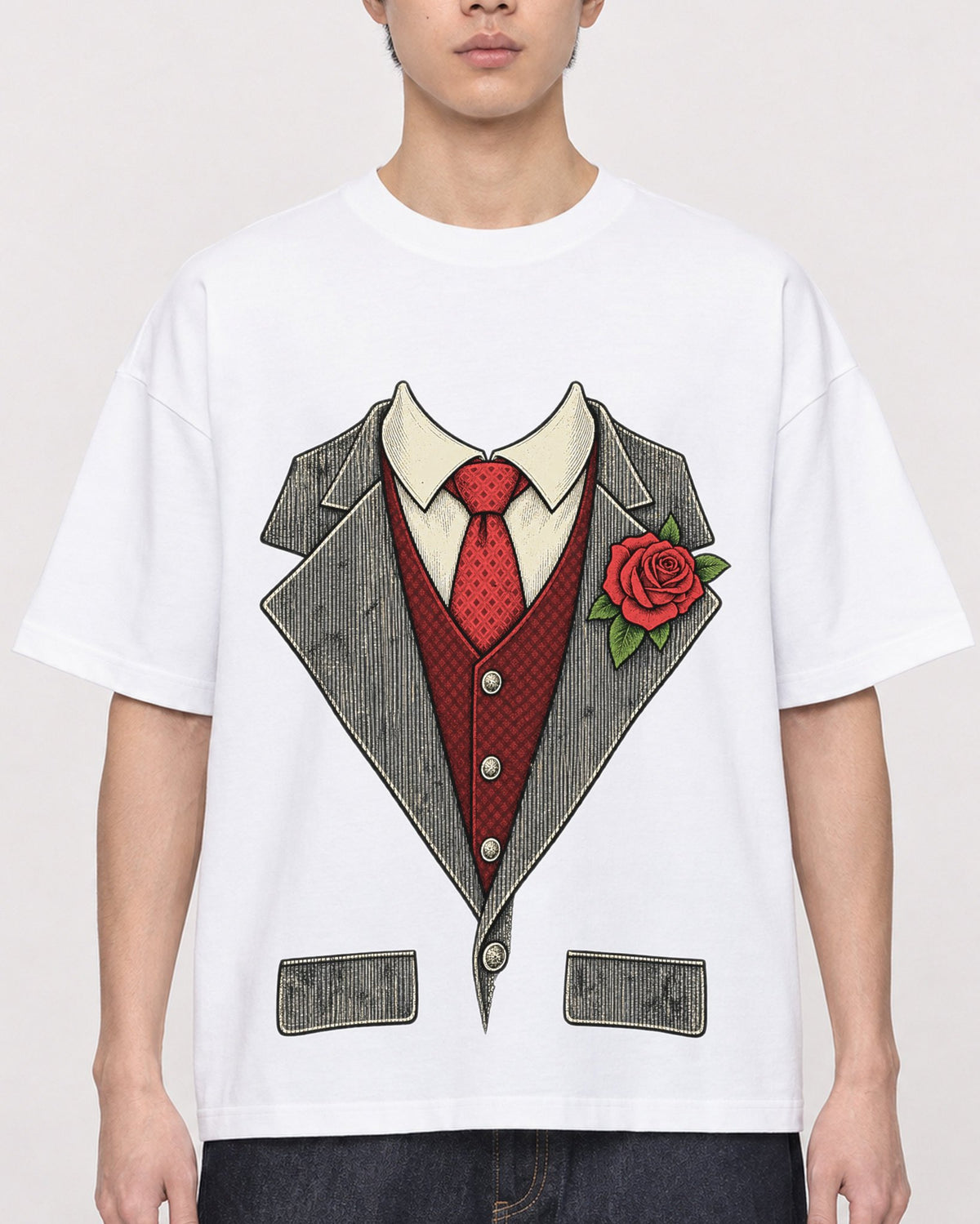 Mockup Boxy Heavyweight Tee White male close-up 01