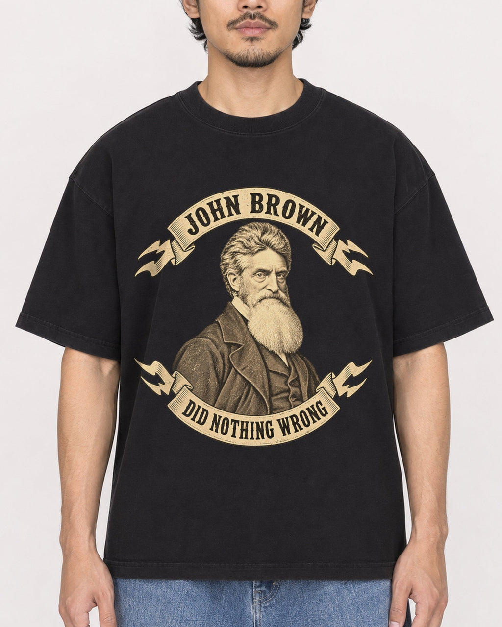 Mockup Boxy Heavyweight Tee Black male close-up 02