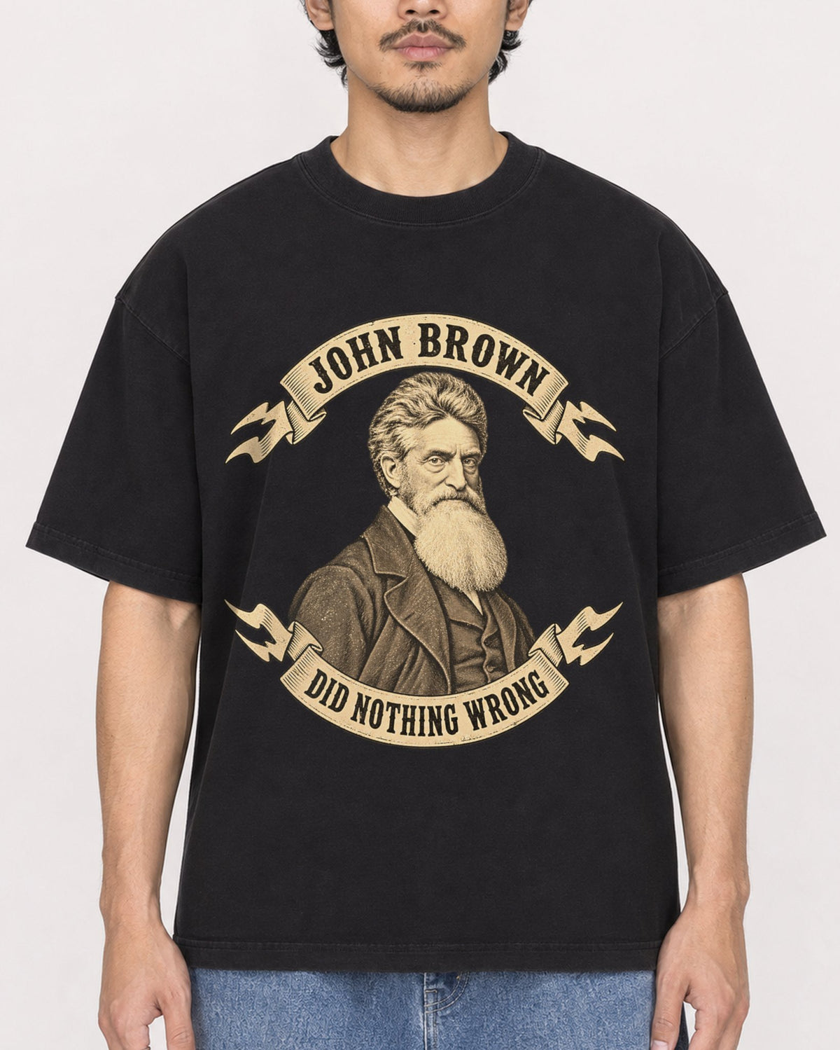 Mockup Boxy Heavyweight Tee Black male close-up 02