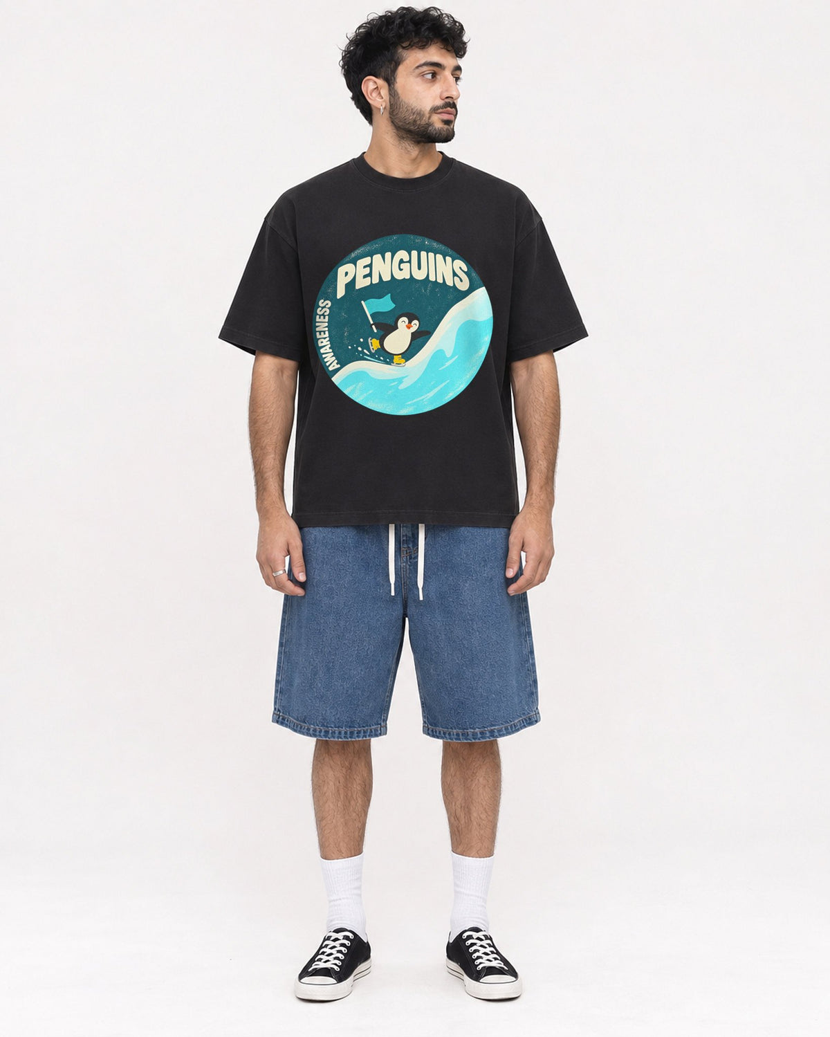 Mockup Boxy Heavyweight Tee Black male full-body 07
