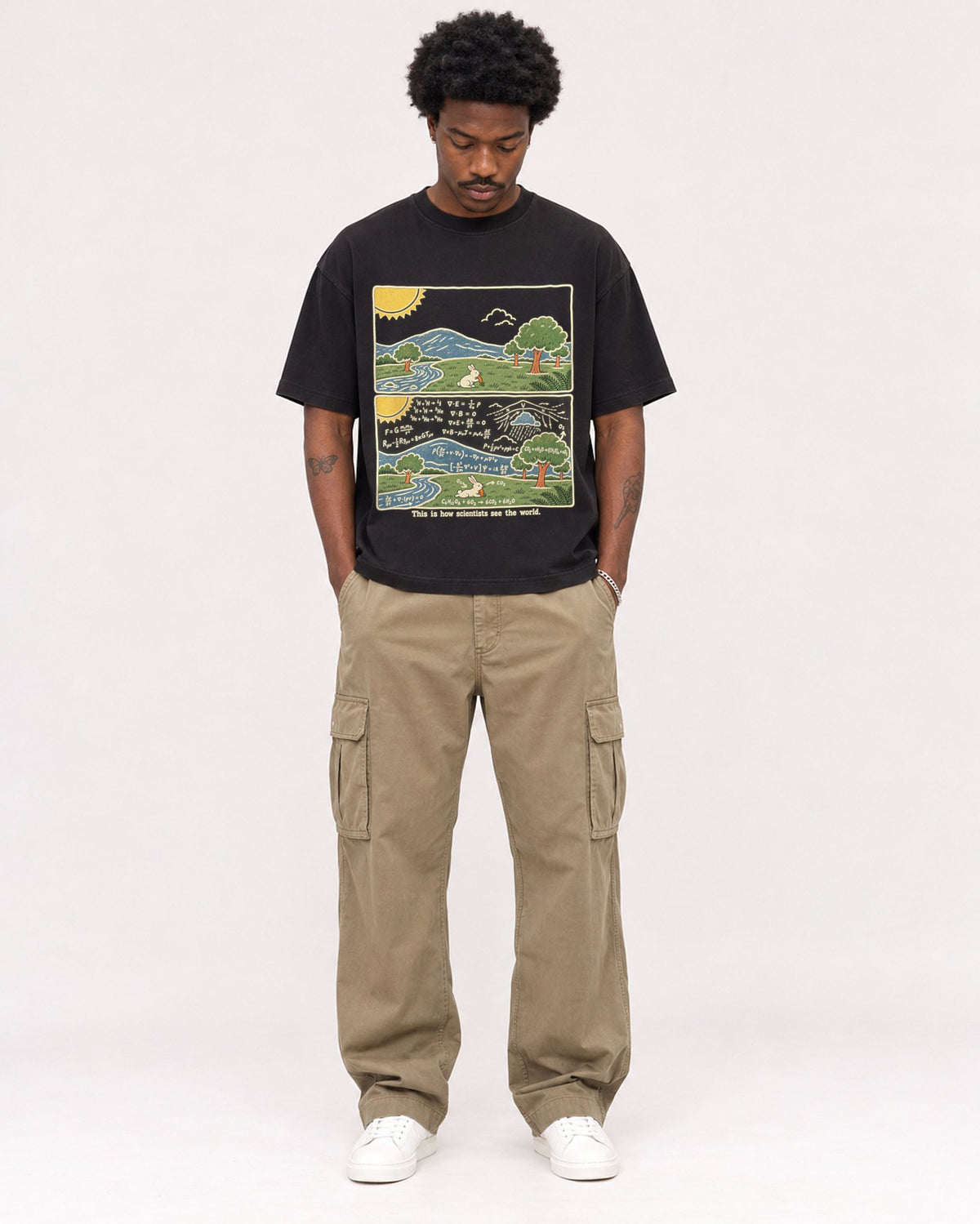 Mockup Boxy Heavyweight Tee Black male full-body 24