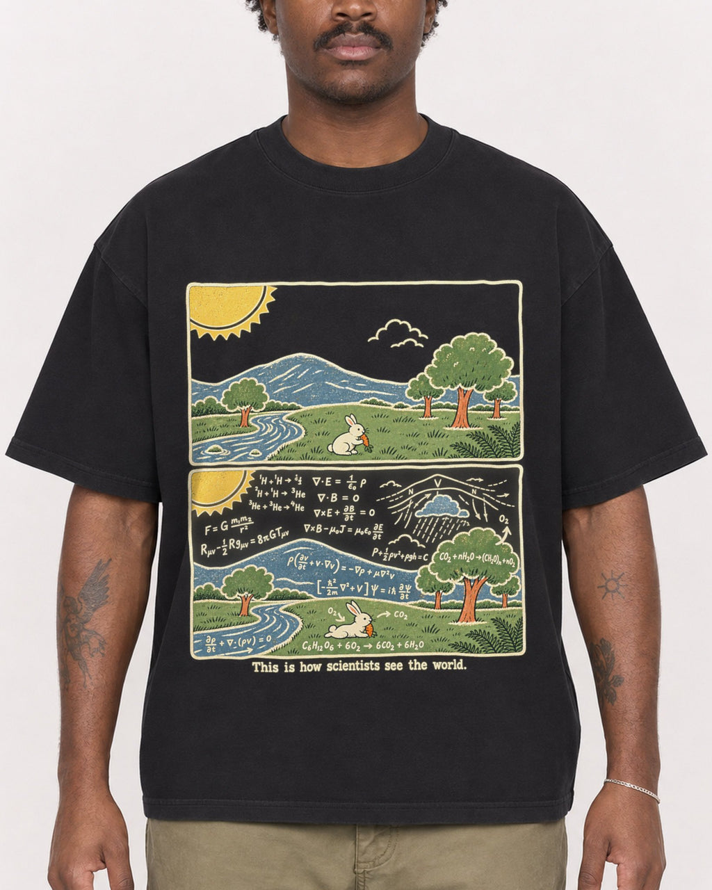 Mockup Boxy Heavyweight Tee Black male close-up 24