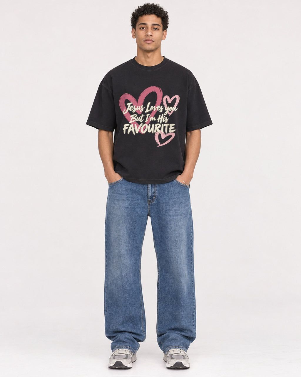 Mockup Boxy Heavyweight Tee Black male full-body 10
