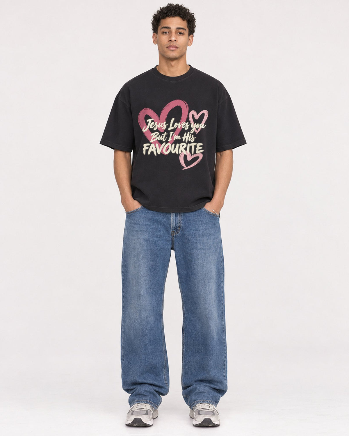 Mockup Boxy Heavyweight Tee Black male full-body 10