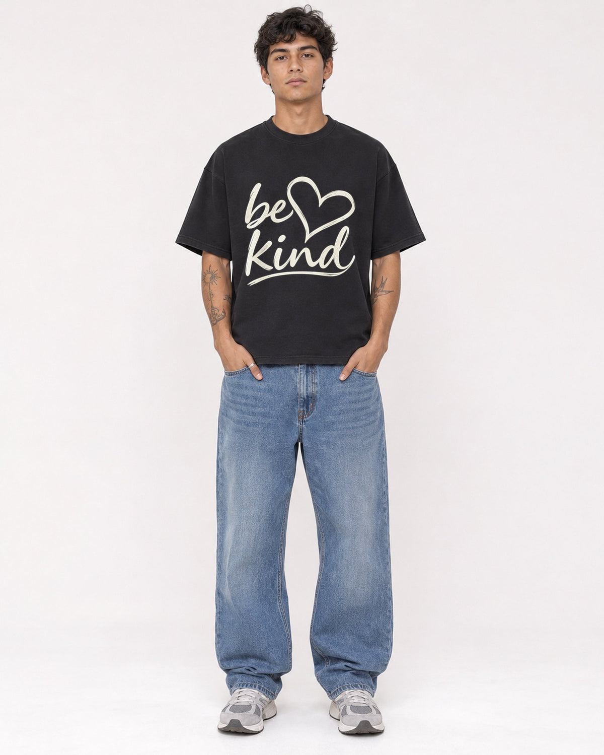 Mockup Boxy Heavyweight Tee Black male full-body 06