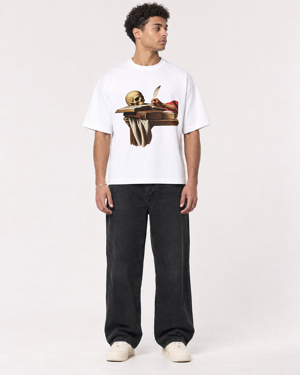 Mockup Boxy Heavyweight Tee White male full-body 10