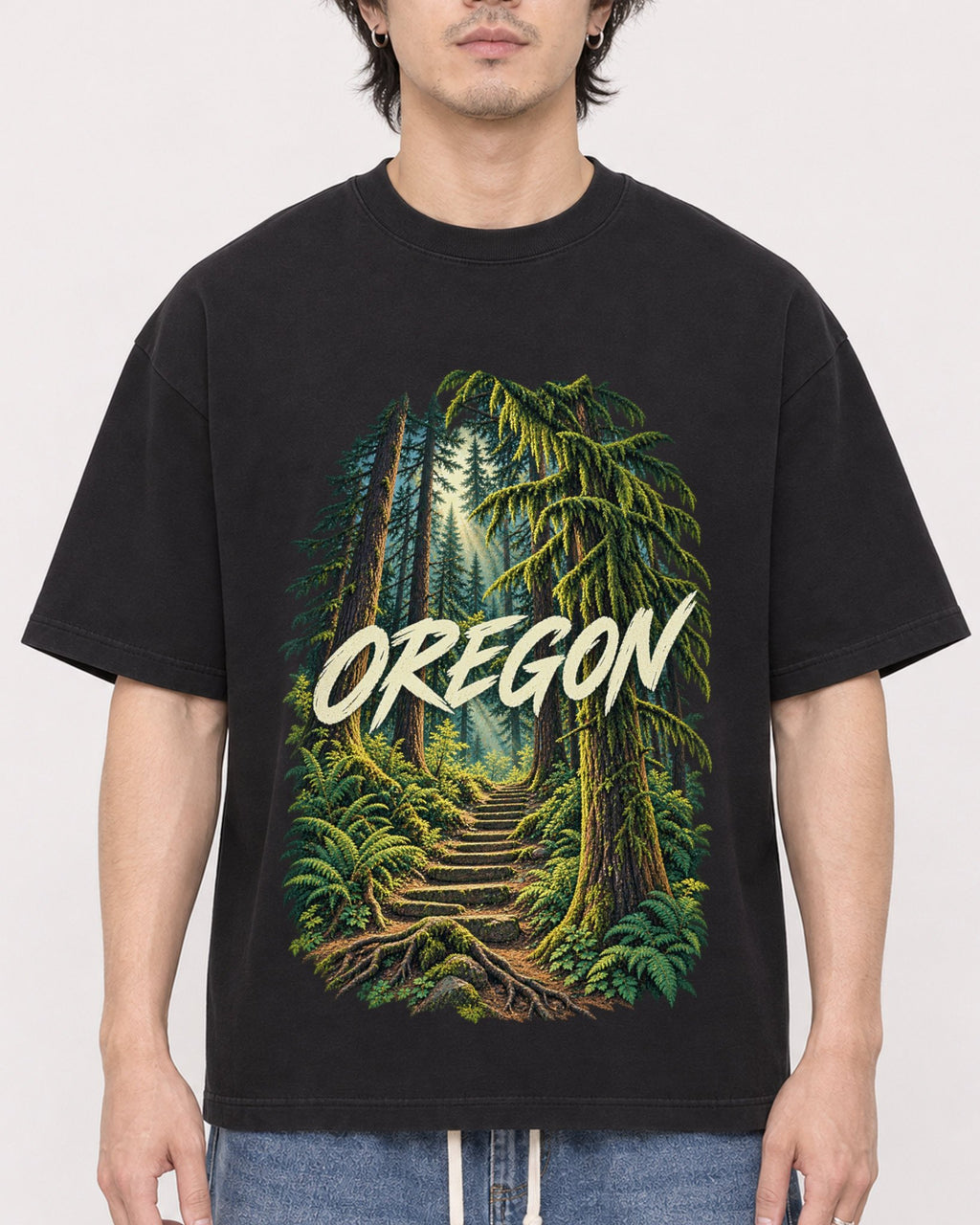 Mockup Boxy Heavyweight Tee Black male close-up 03