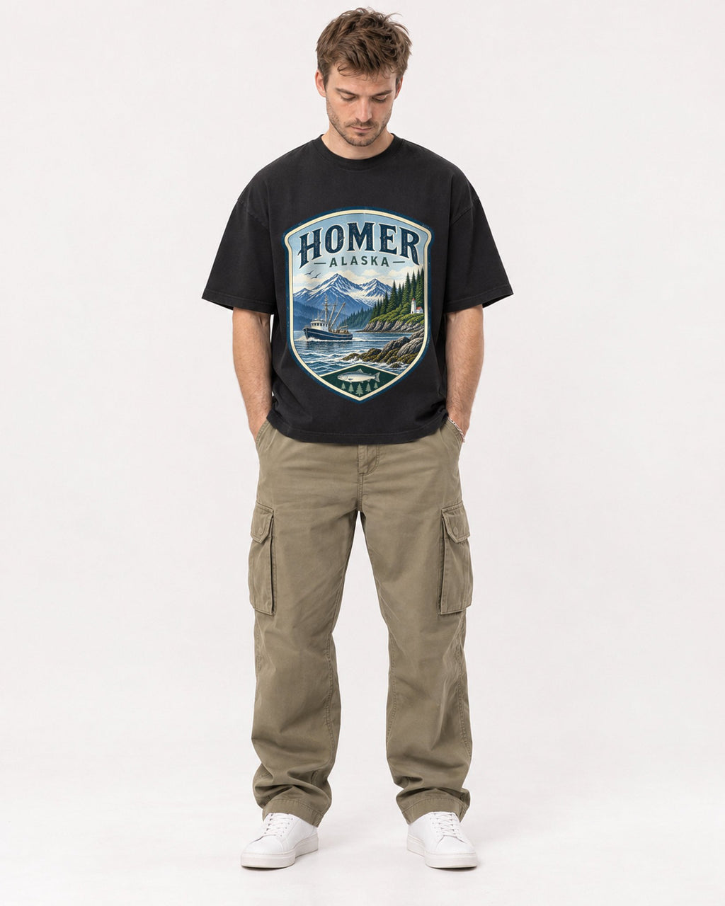 Mockup Boxy Heavyweight Tee Black male full-body 08