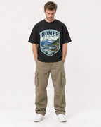 Mockup Boxy Heavyweight Tee Black male full-body 08