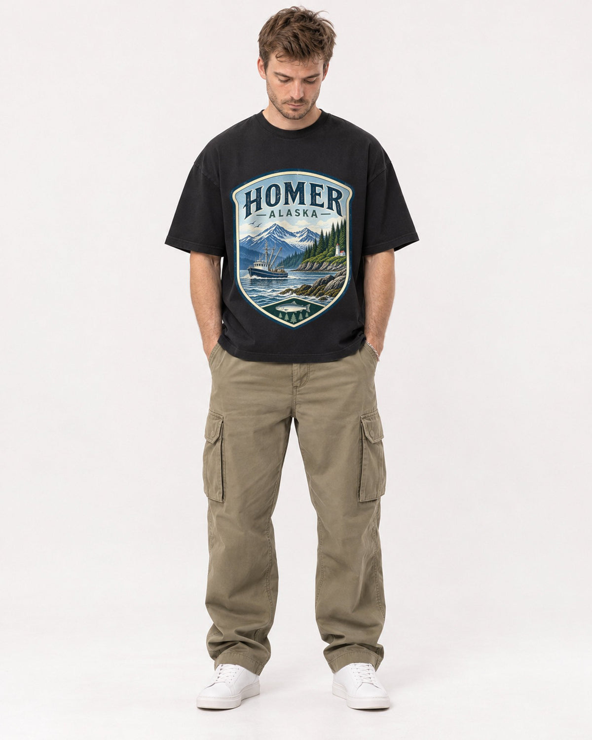 Mockup Boxy Heavyweight Tee Black male full-body 08