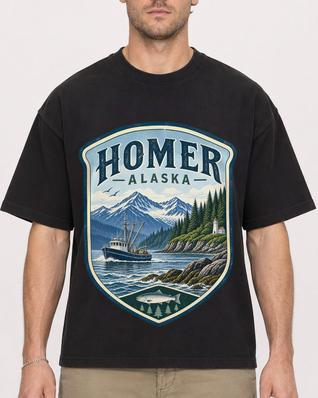 Mockup Boxy Heavyweight Tee Black male close-up 08