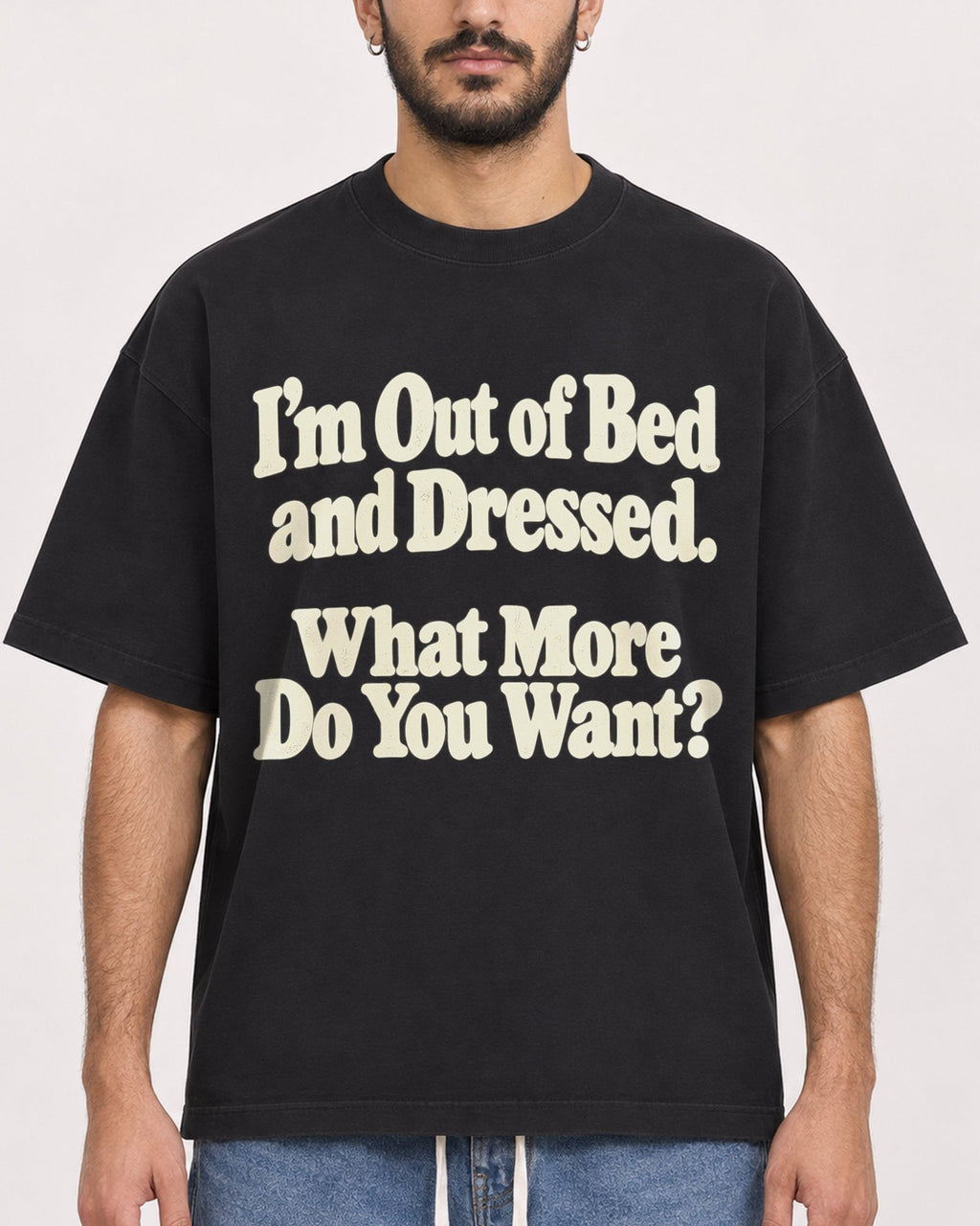 Mockup Boxy Heavyweight Tee Black male close-up 07