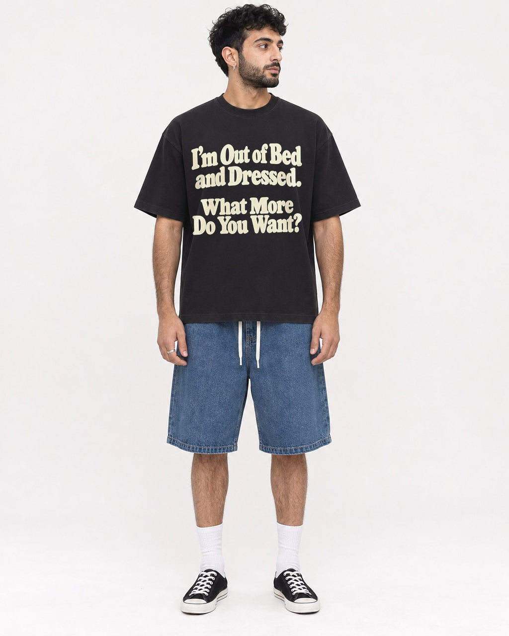 Mockup Boxy Heavyweight Tee Black male full-body 07