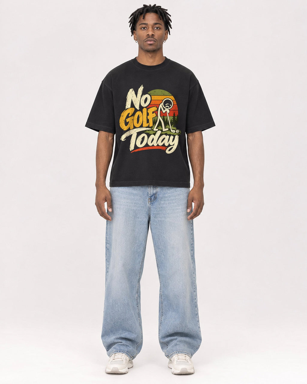 Mockup Boxy Heavyweight Tee Black male full-body 05