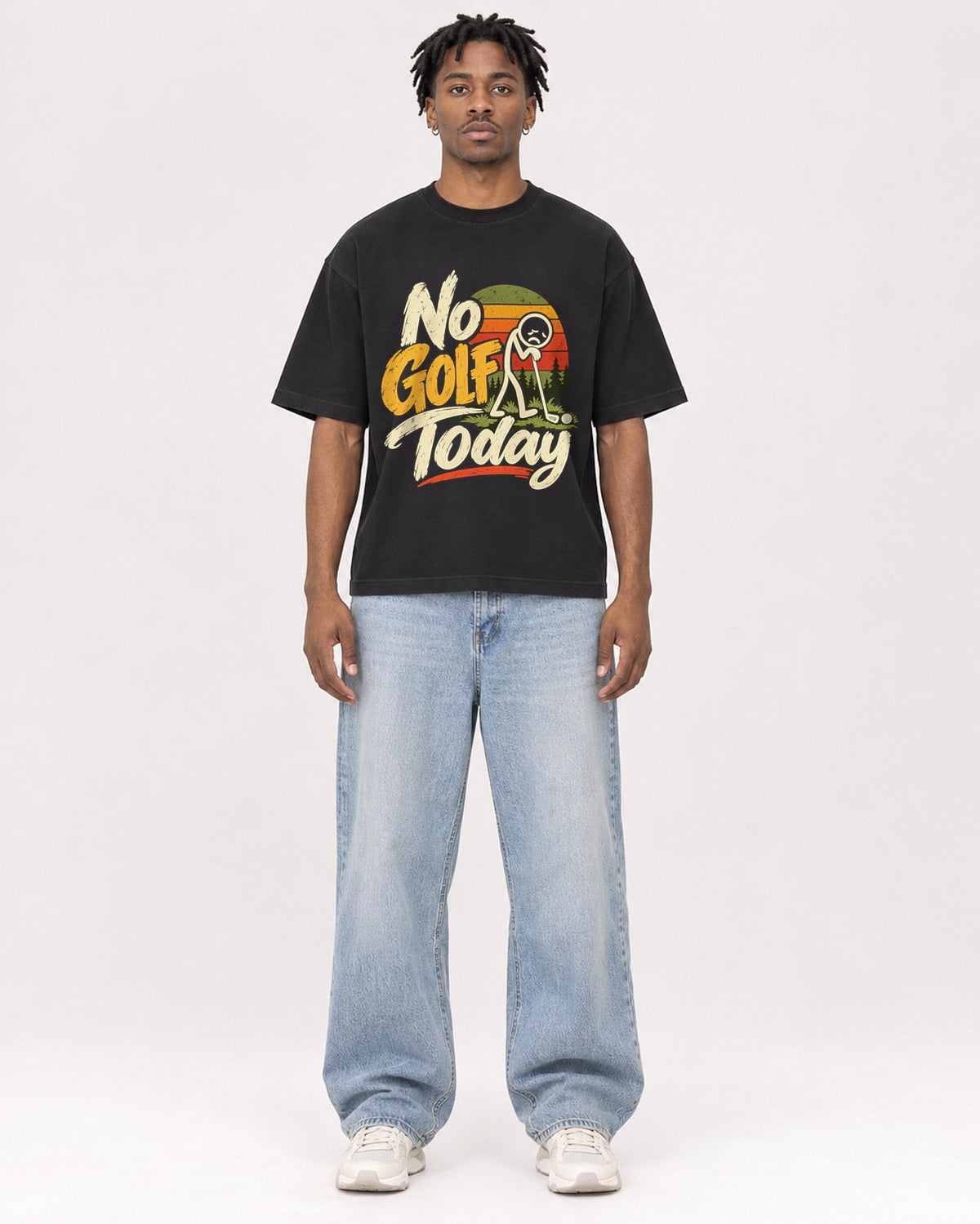 Mockup Boxy Heavyweight Tee Black male full-body 05