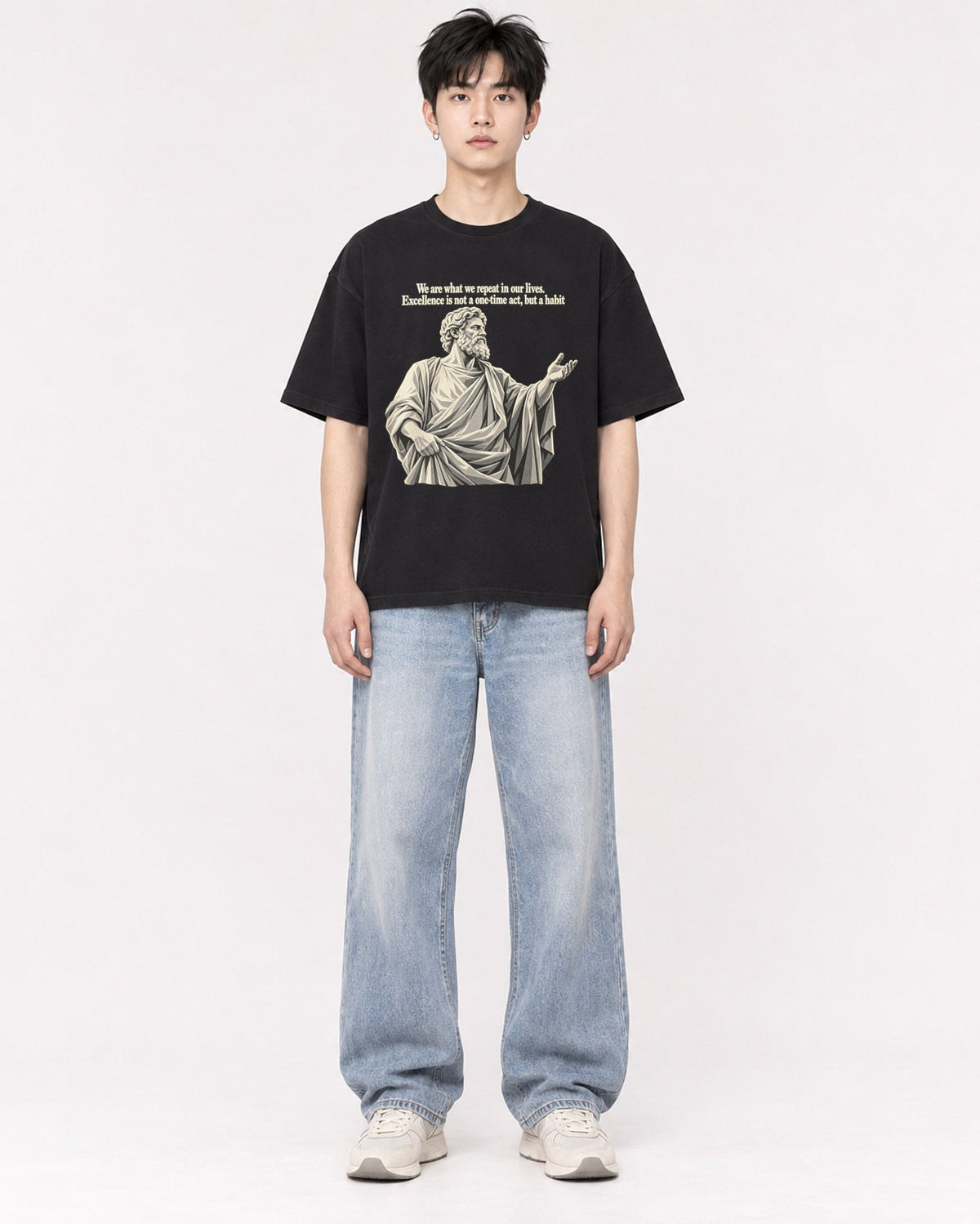 Mockup Boxy Heavyweight Tee Black male full-body 01