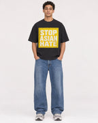Mockup Boxy Heavyweight Tee Black male full-body 10