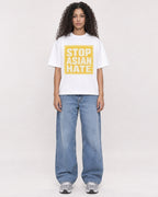 Mockup Boxy Heavyweight Tee White female full-body 10