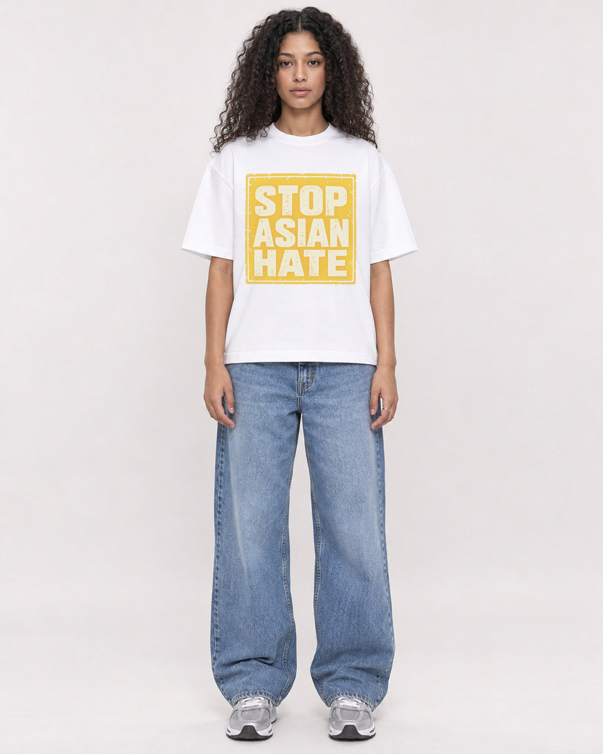 Mockup Boxy Heavyweight Tee White female full-body 10