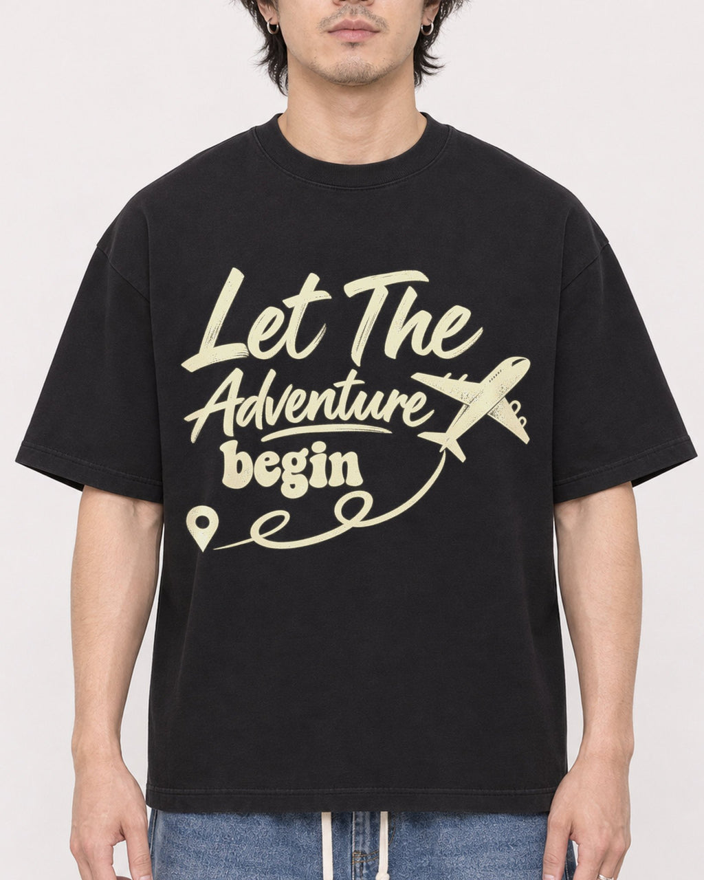 Mockup Boxy Heavyweight Tee Black male close-up 03