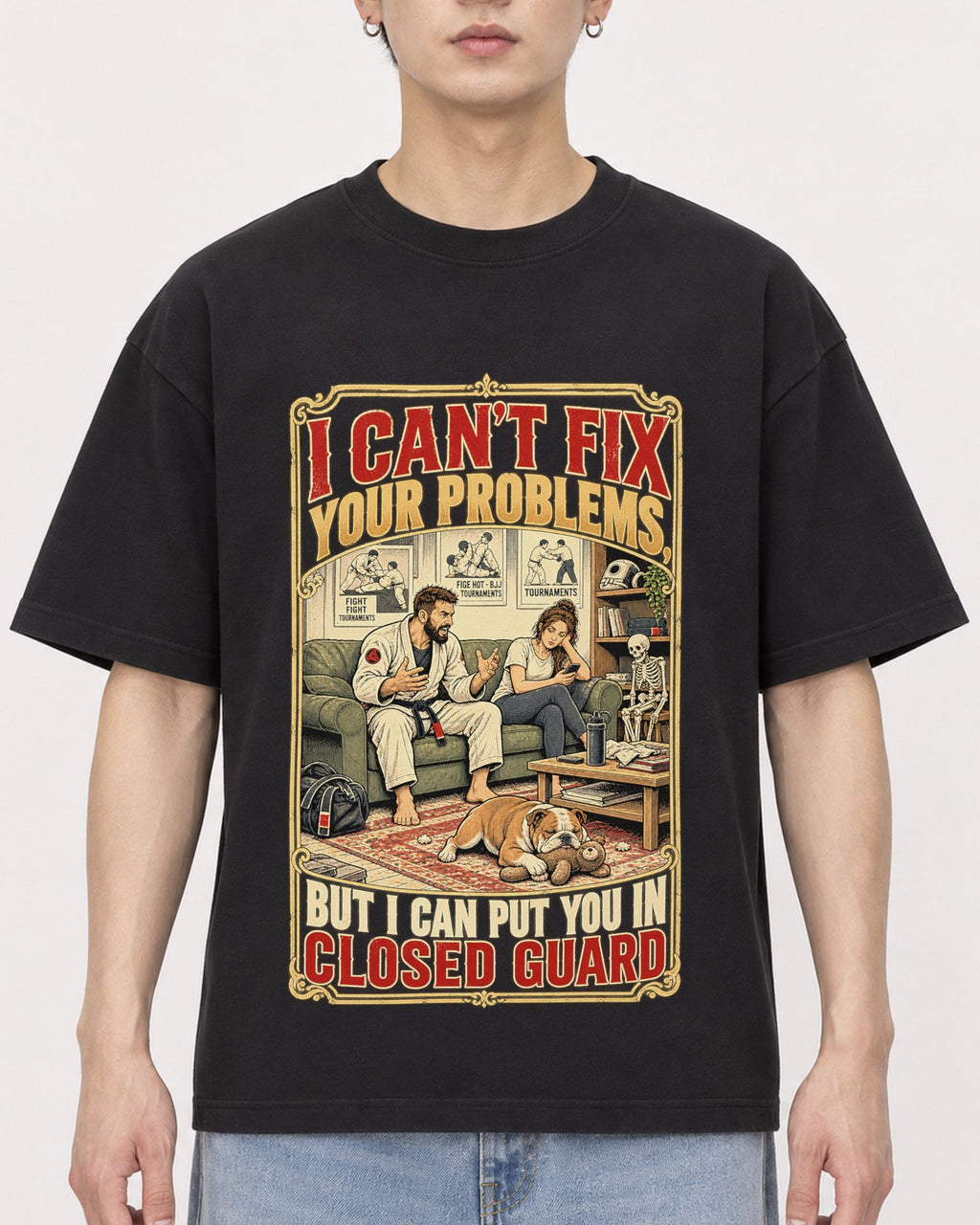 Mockup Boxy Heavyweight Tee Black male close-up 01
