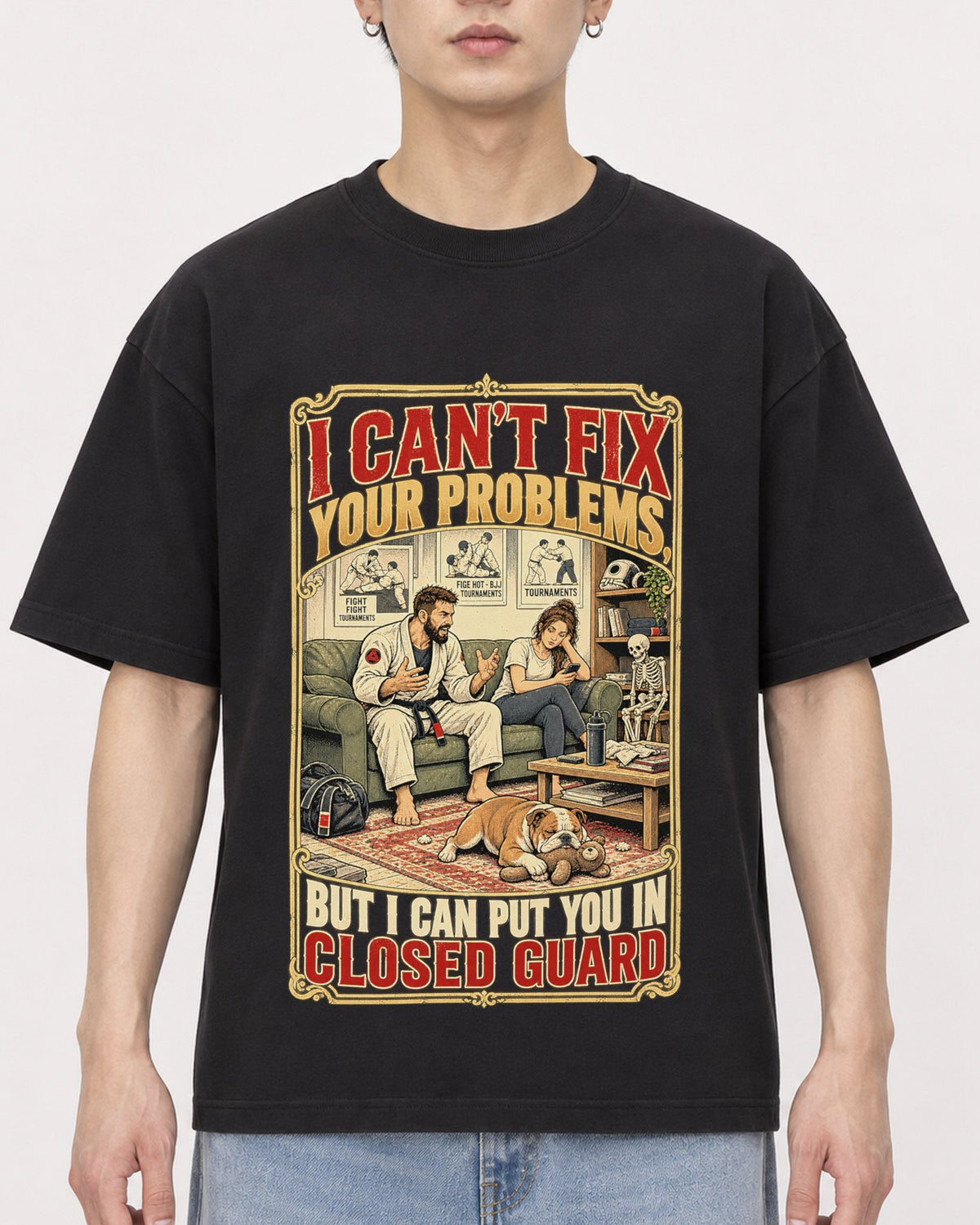 Mockup Boxy Heavyweight Tee Black male close-up 01
