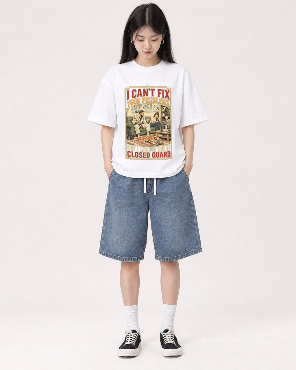 Mockup Boxy Heavyweight Tee White female full-body 01