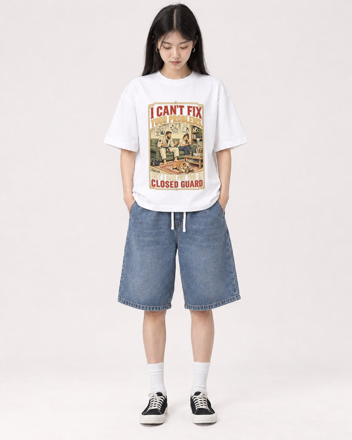 Mockup Boxy Heavyweight Tee White female full-body 01