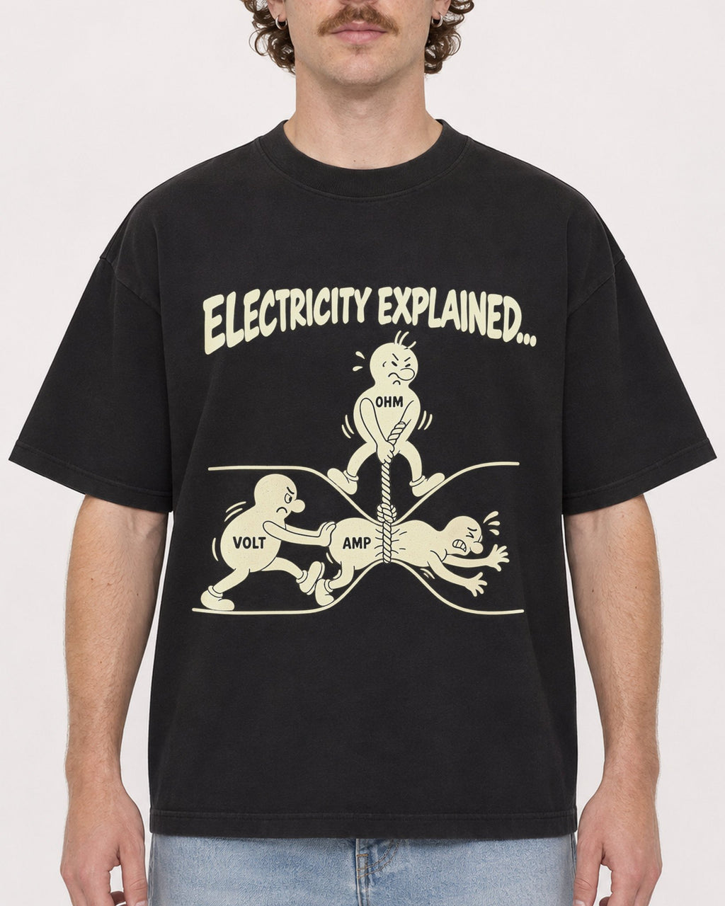 Mockup Boxy Heavyweight Tee Black male close-up 09