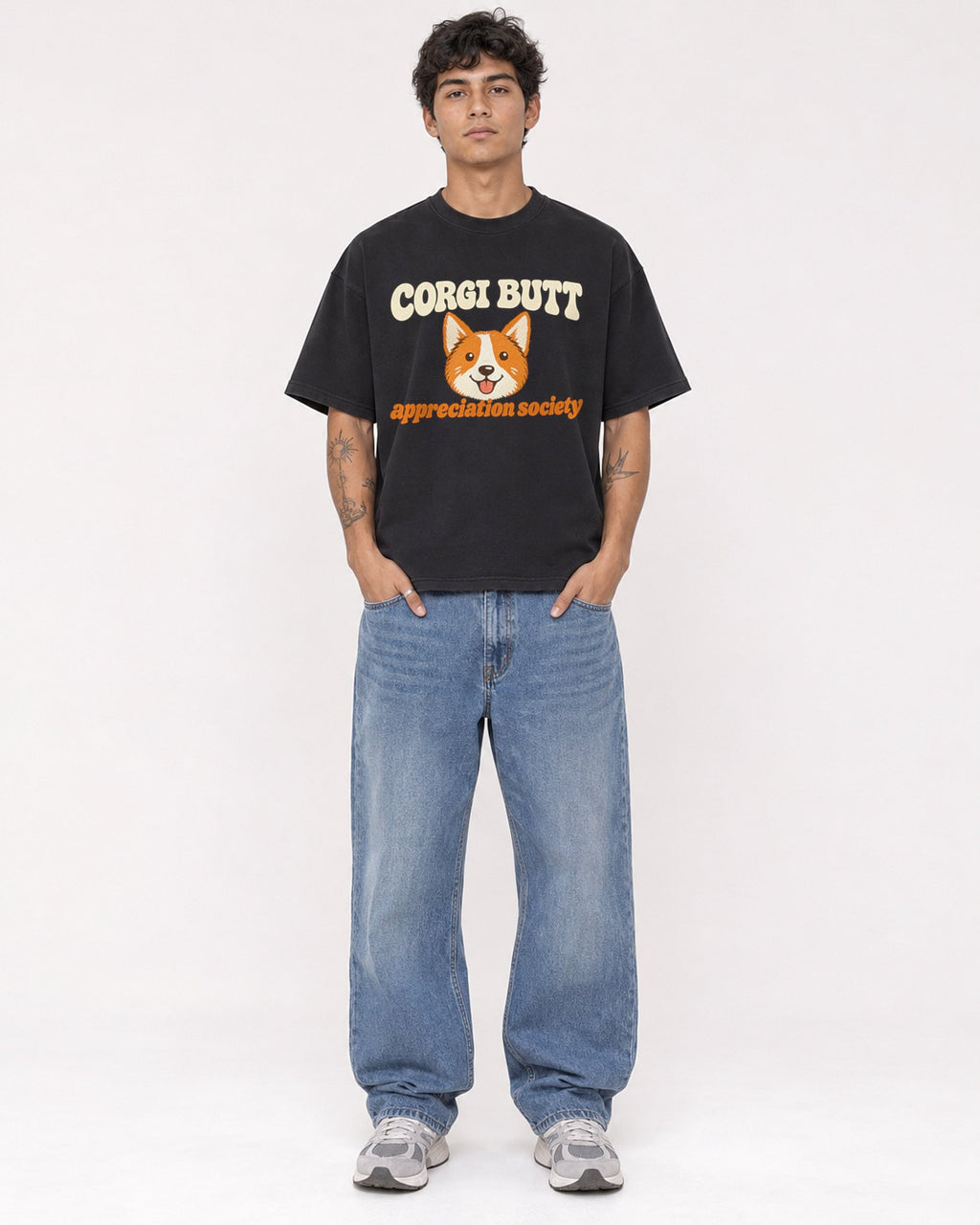 Mockup Boxy Heavyweight Tee Black male full-body 06
