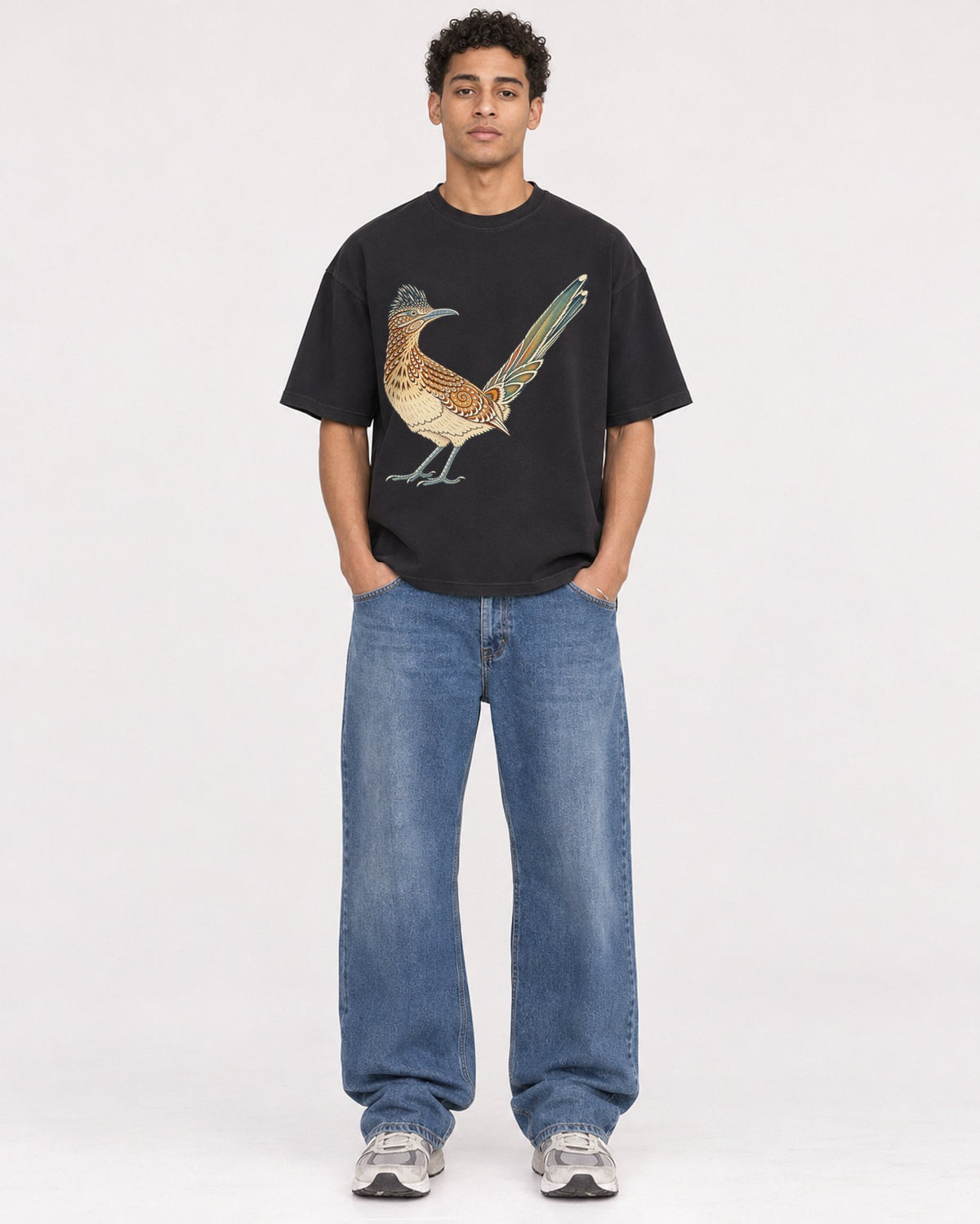 Mockup Boxy Heavyweight Tee Black male full-body 10