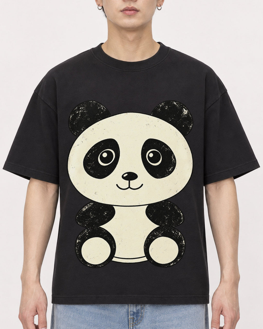 Mockup Boxy Heavyweight Tee Black male close-up 01