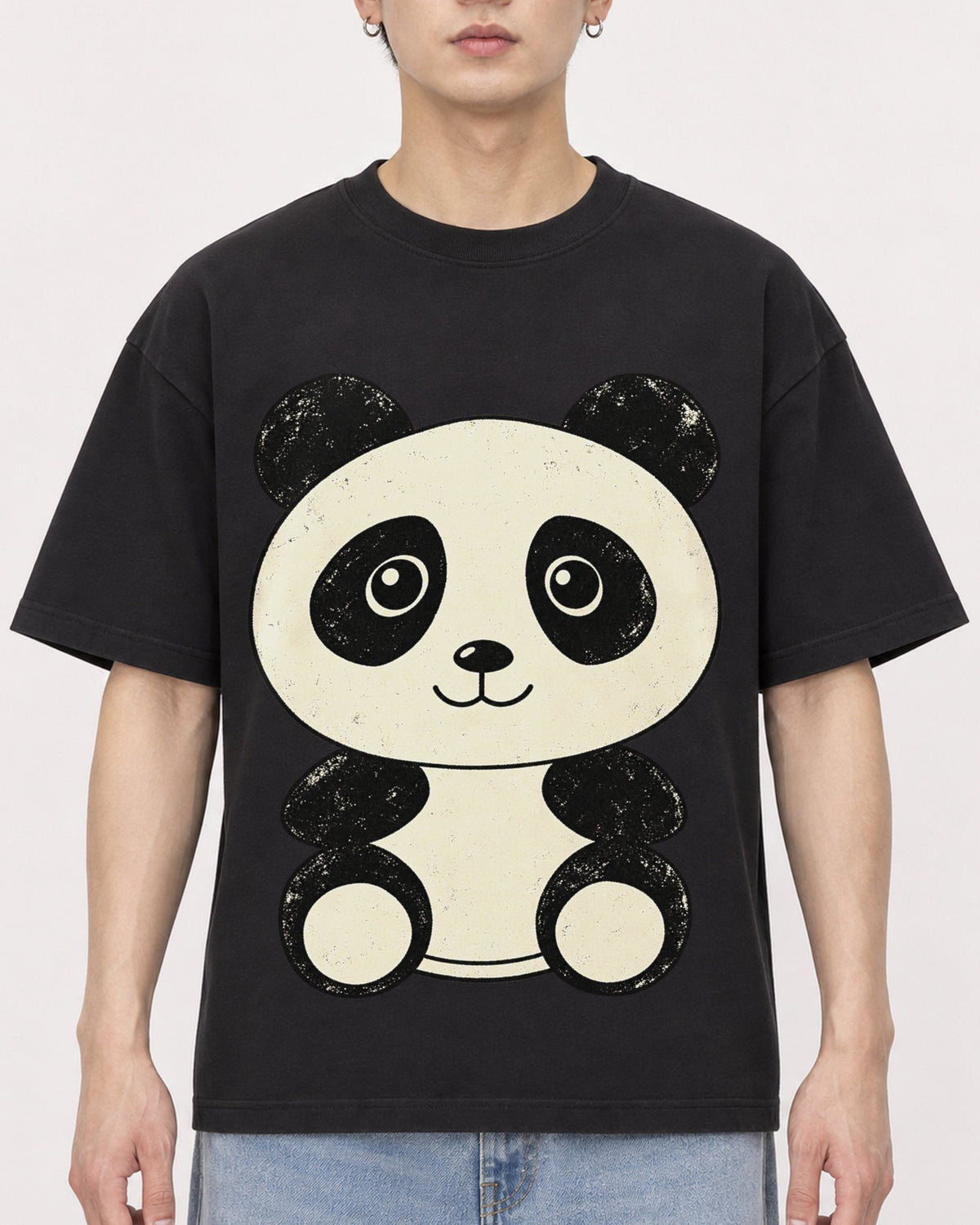 Mockup Boxy Heavyweight Tee Black male close-up 01