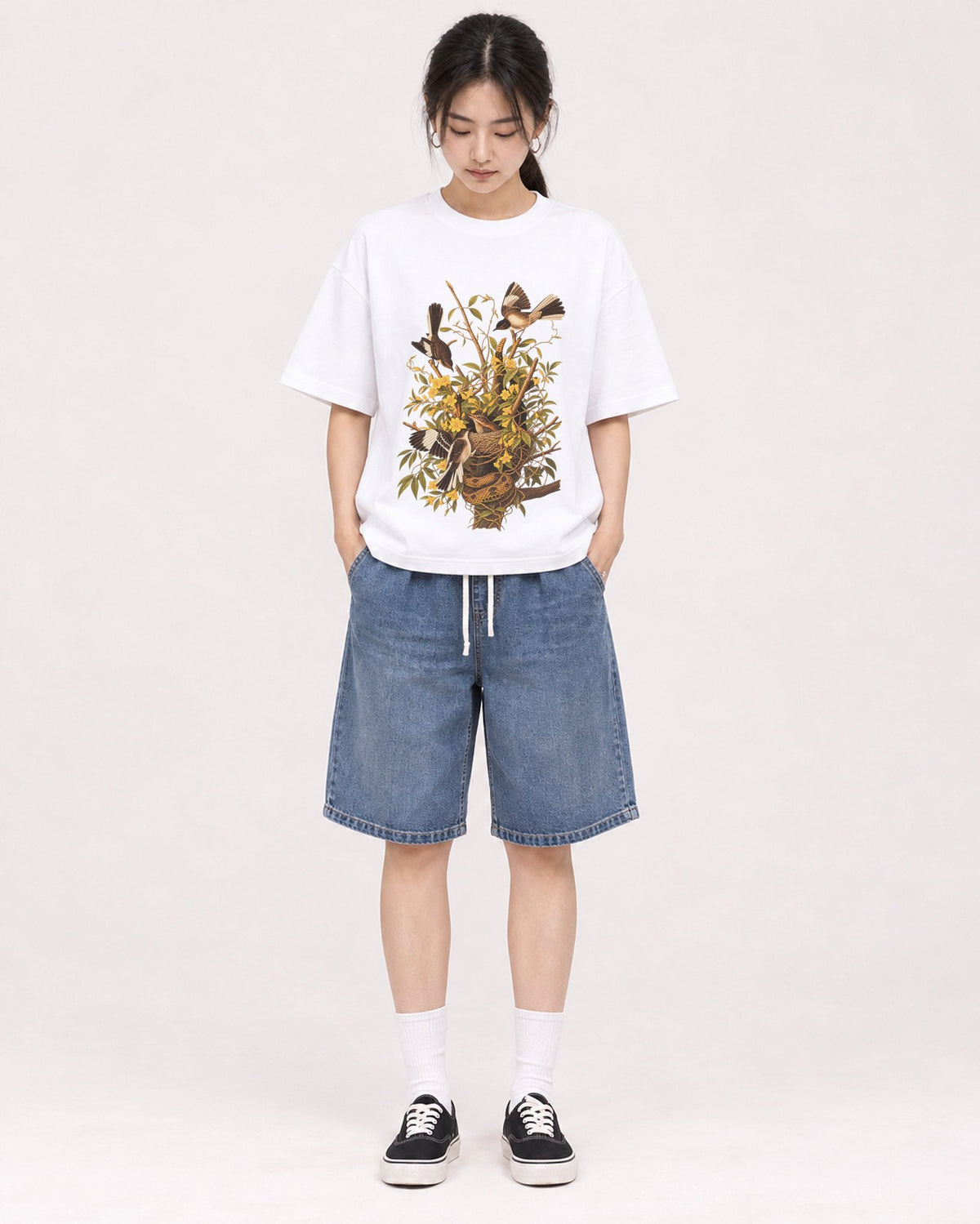 Mockup Boxy Heavyweight Tee White female full-body 21