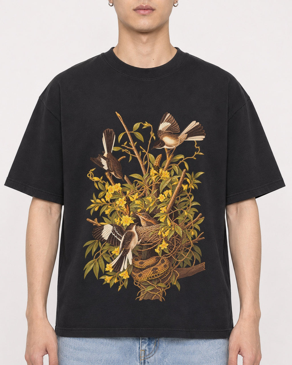Mockup Boxy Heavyweight Tee Black male close-up 21