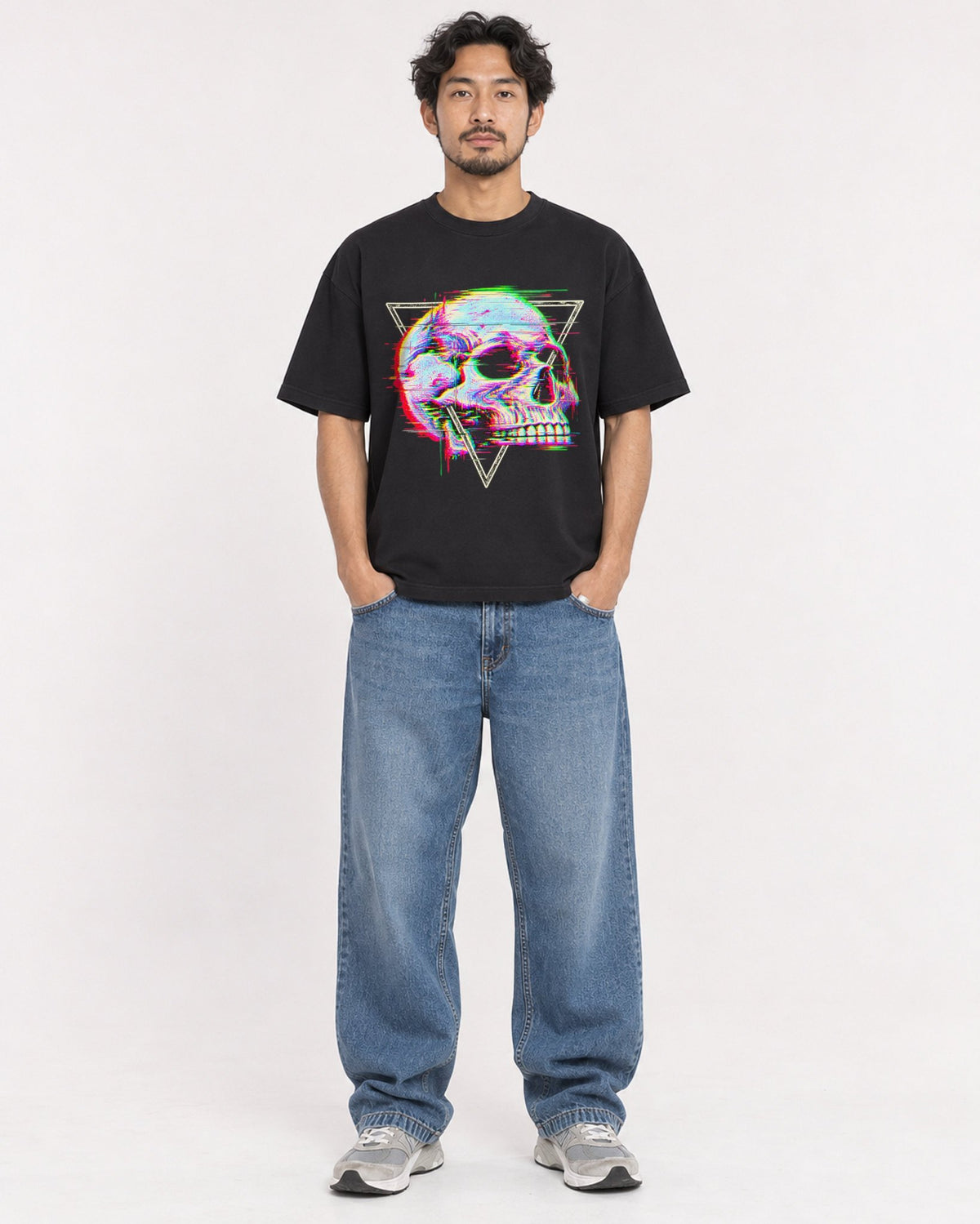 Mockup Boxy Heavyweight Tee Black male full-body 02