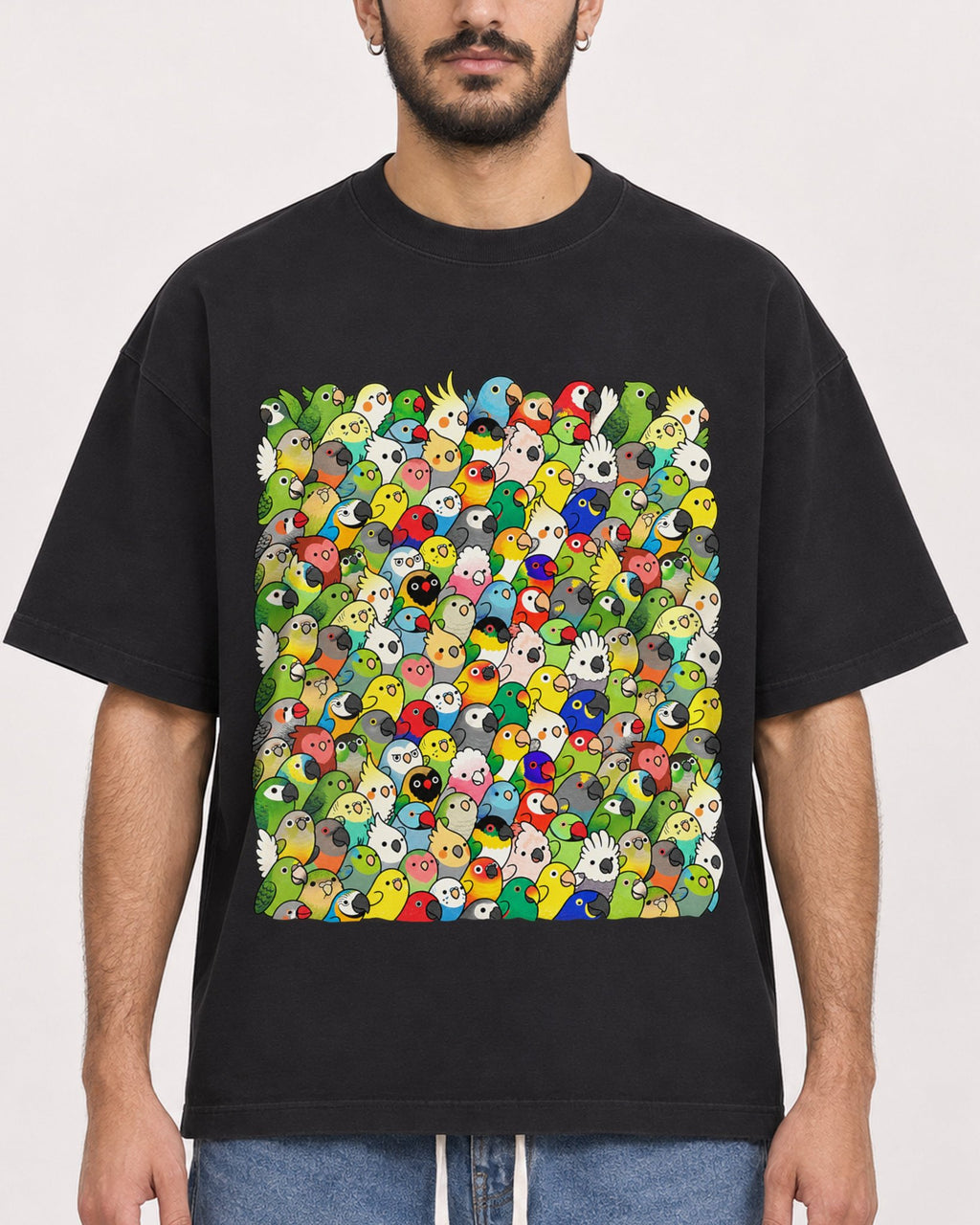 Mockup Boxy Heavyweight Tee Black male close-up 07